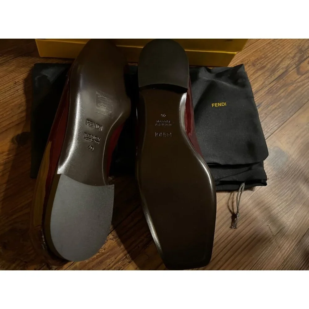 Fendi Burgundy Bow Patent Flats Shoes - Size 40 EUR (10 US) - New In Box - Picture 2 of 4